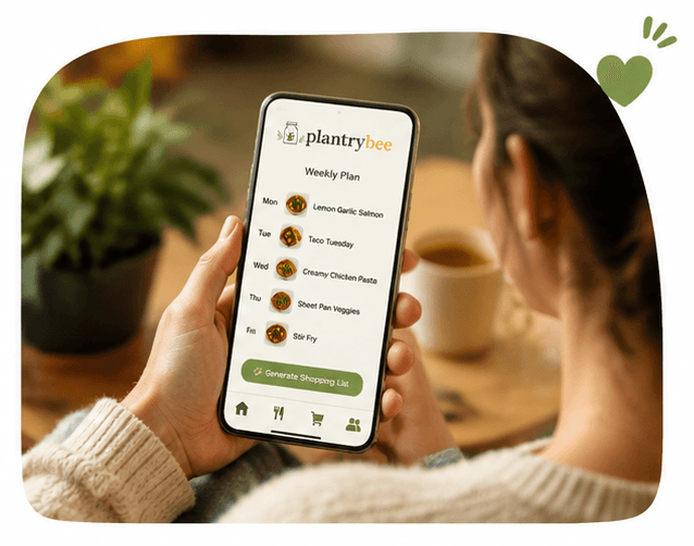 Plantrybee weekly plan shown on a phone