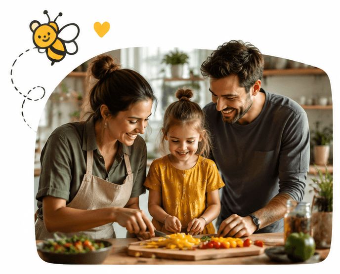 Family cooking together in the kitchen