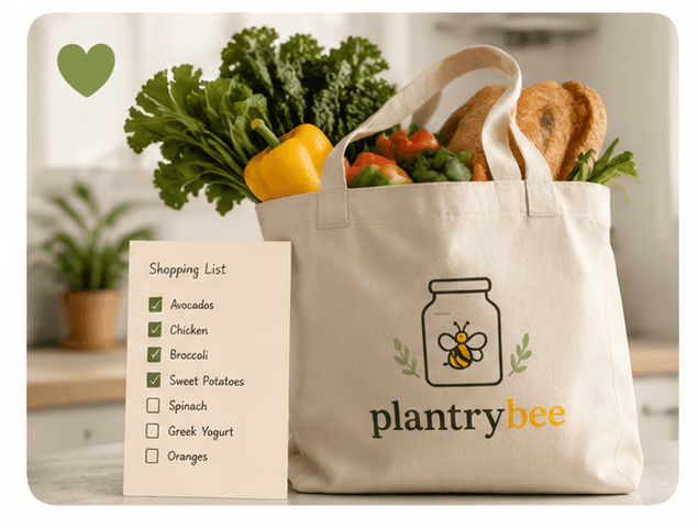 Plantrybee grocery tote with shopping list